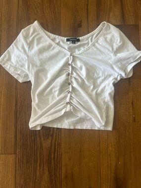 White Button-Accent Short Sleeve Top